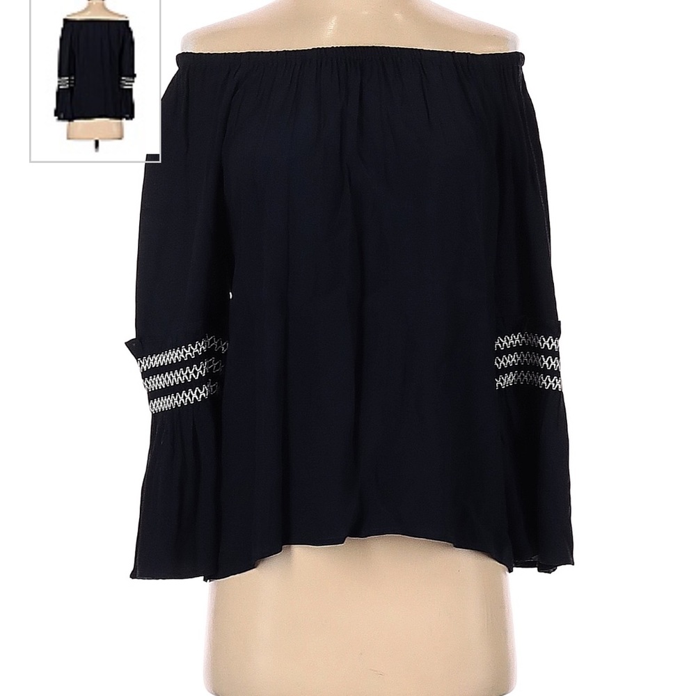 Ann Taylor L navy blue off the shoulder top - Picture 2 of 4